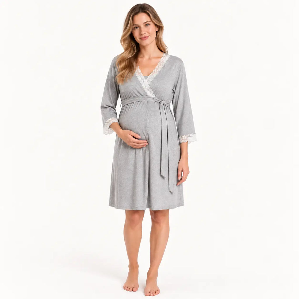 Chemise De Nuit Coton Femme Gris – vue 3 | le Juste Pyjama