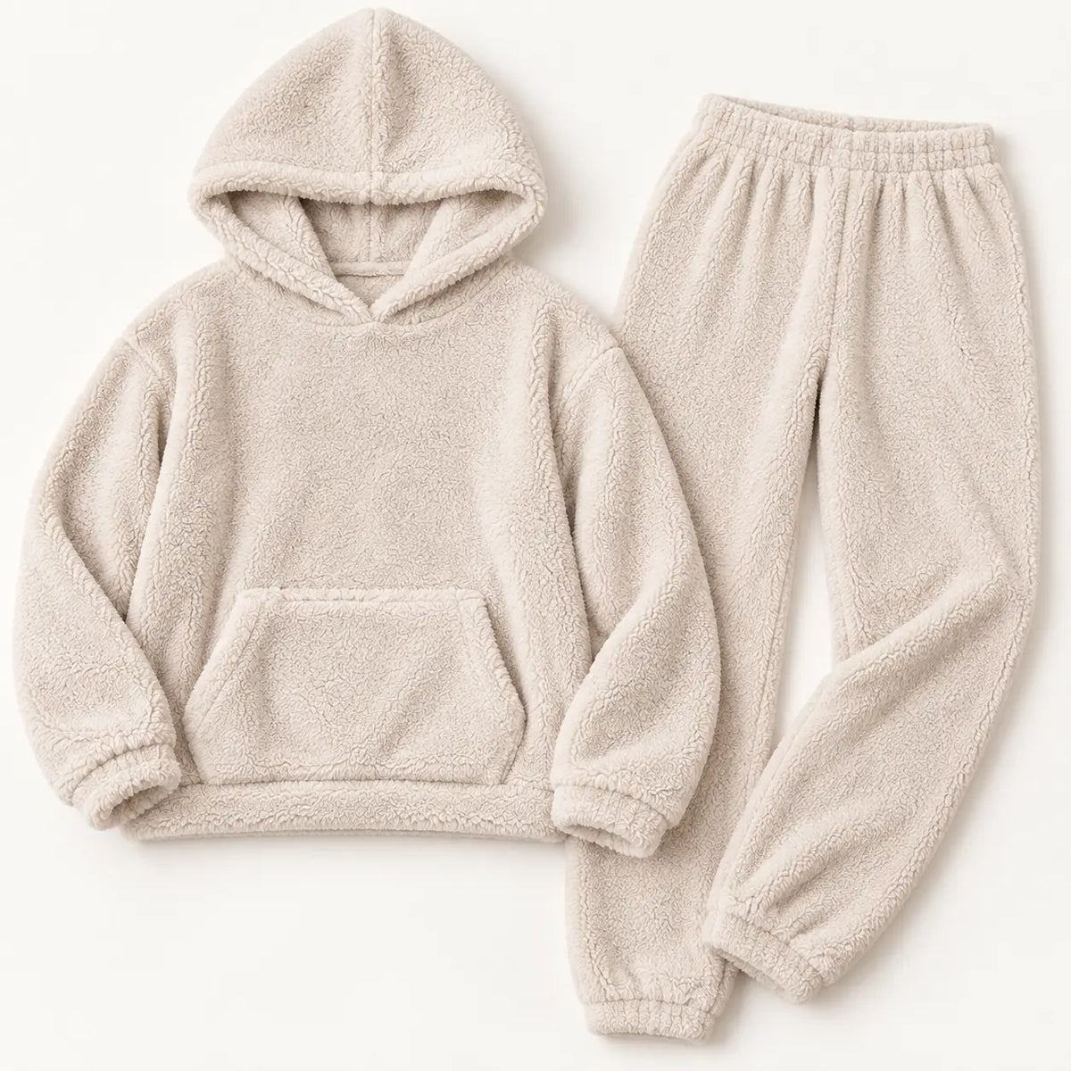 Ensemble 2 pièces femme beige pelucheux : sweat à capuche et pantalon – vue 5 | le Juste Pyjama