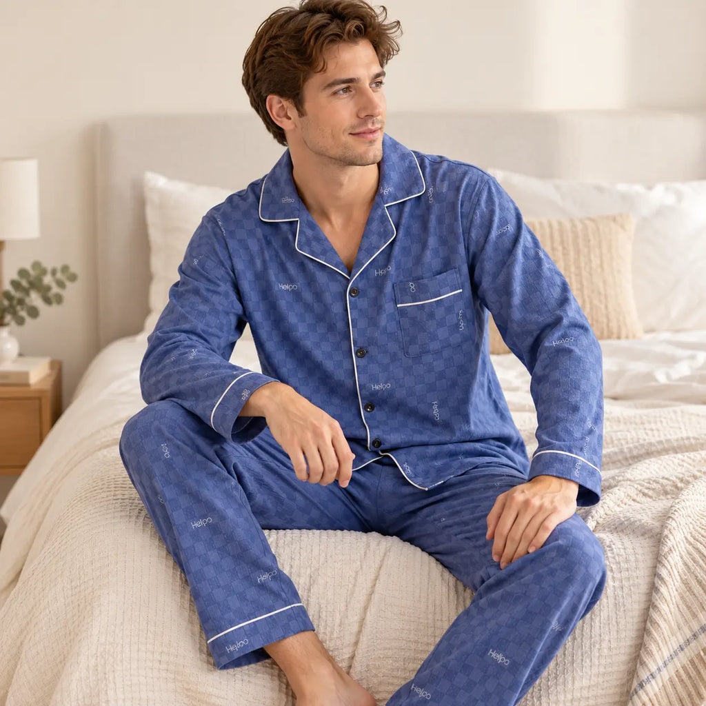 Ensemble De Pyjama Bleu Motif Lettres – vue 3 | le Juste Pyjama