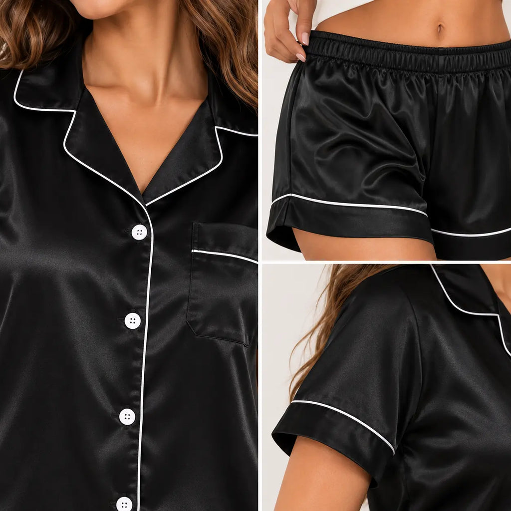 Ensemble Pyjama 2 Pièces En Satin Noir – vue 4 | le Juste Pyjama