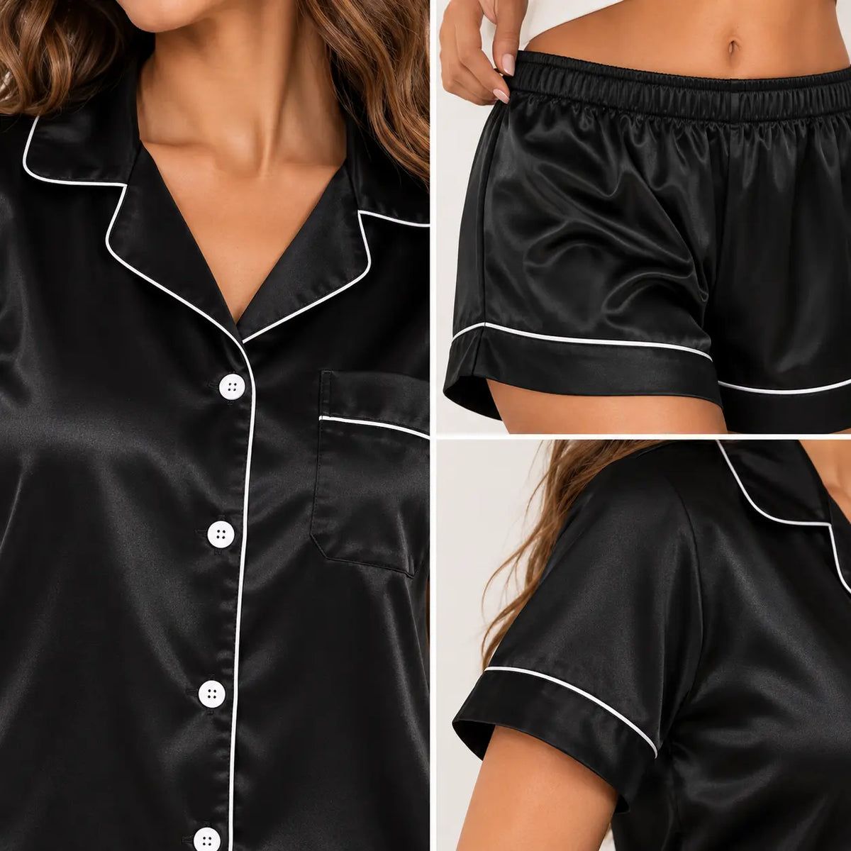 Ensemble Pyjama 2 Pièces En Satin Noir – vue 4 | le Juste Pyjama