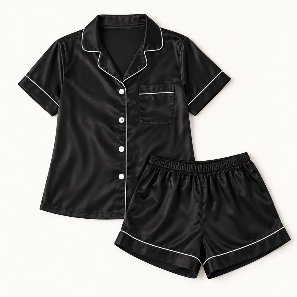 Ensemble Pyjama 2 Pièces En Satin Noir – vue 5 | le Juste Pyjama