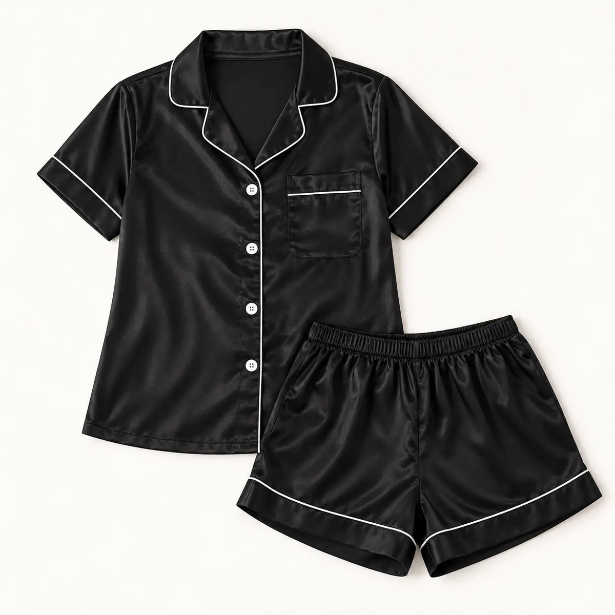 Ensemble Pyjama 2 Pièces En Satin Noir – vue 5 | le Juste Pyjama