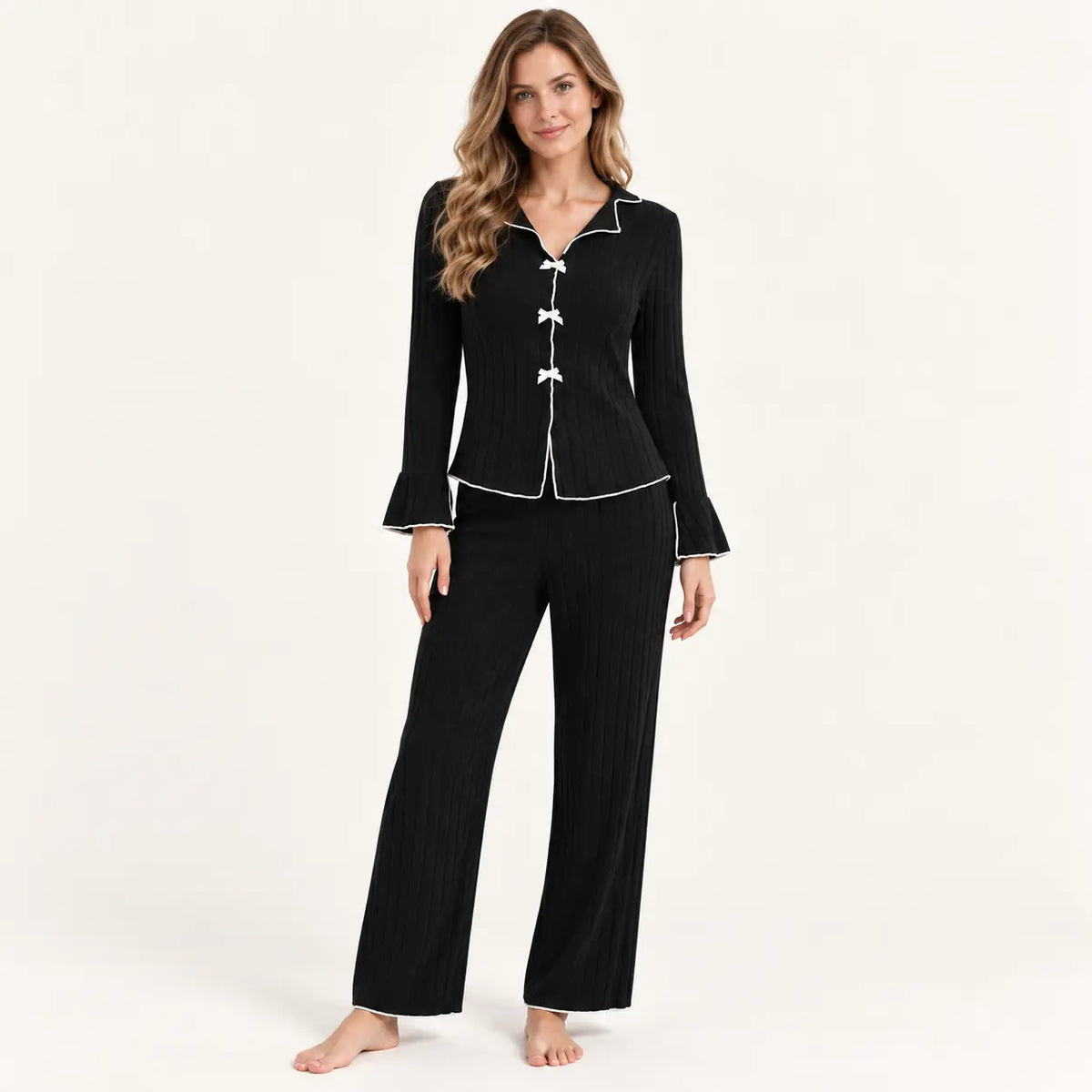 Ensemble Pyjama Côtelé 2 Pièces À Nœuds | le Juste Pyjama
