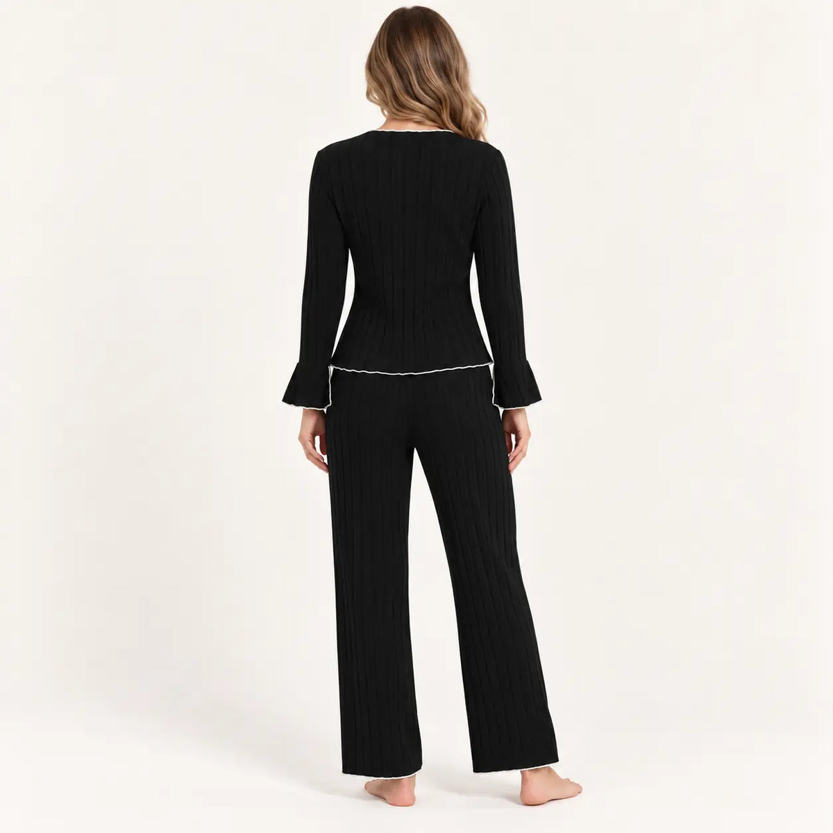 Ensemble Pyjama Côtelé 2 Pièces À Nœuds – vue 2 | le Juste Pyjama