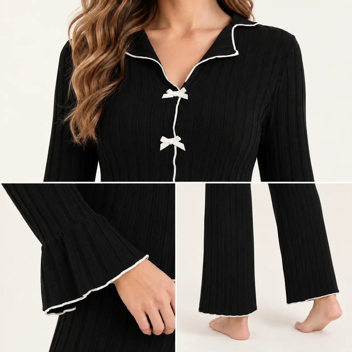 Ensemble Pyjama Côtelé 2 Pièces À Nœuds – vue 4 | le Juste Pyjama