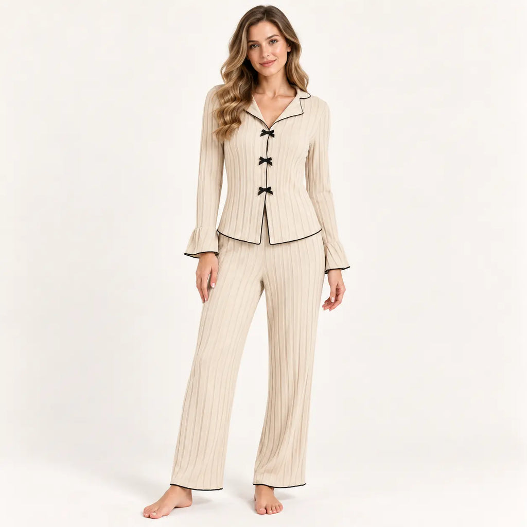 Ensemble Pyjama Côtelé 2 Pièces À Nœuds – vue 6 | le Juste Pyjama
