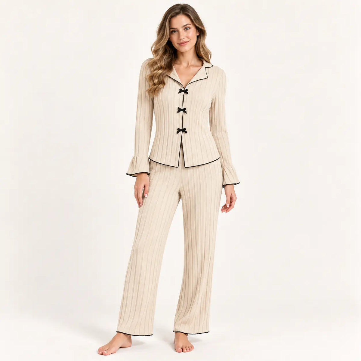 Ensemble Pyjama Côtelé 2 Pièces À Nœuds – vue 6 | le Juste Pyjama