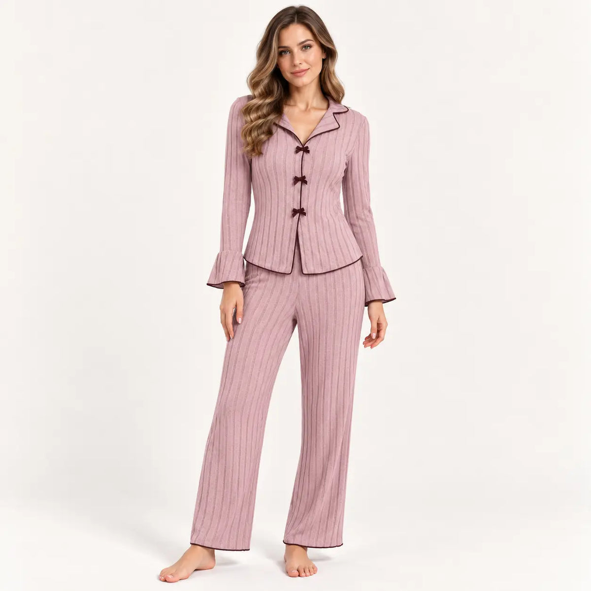 Ensemble Pyjama Côtelé 2 Pièces À Nœuds – vue 5 | le Juste Pyjama