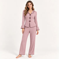 Ensemble Pyjama Côtelé 2 Pièces À Nœuds – vue 5 | le Juste Pyjama