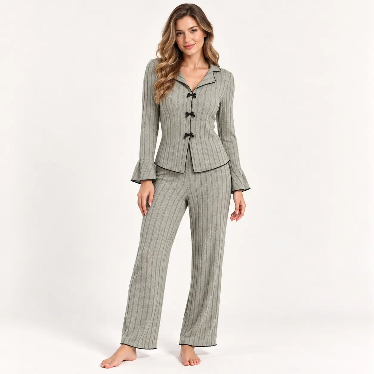 Ensemble Pyjama Côtelé 2 Pièces À Nœuds – vue 7 | le Juste Pyjama