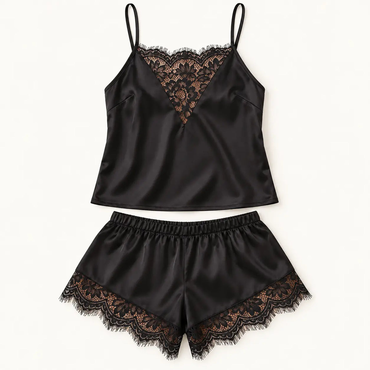 Ensemble Pyjama Femme En Satin Noir Avec Dentelle – vue 5 | le Juste Pyjama