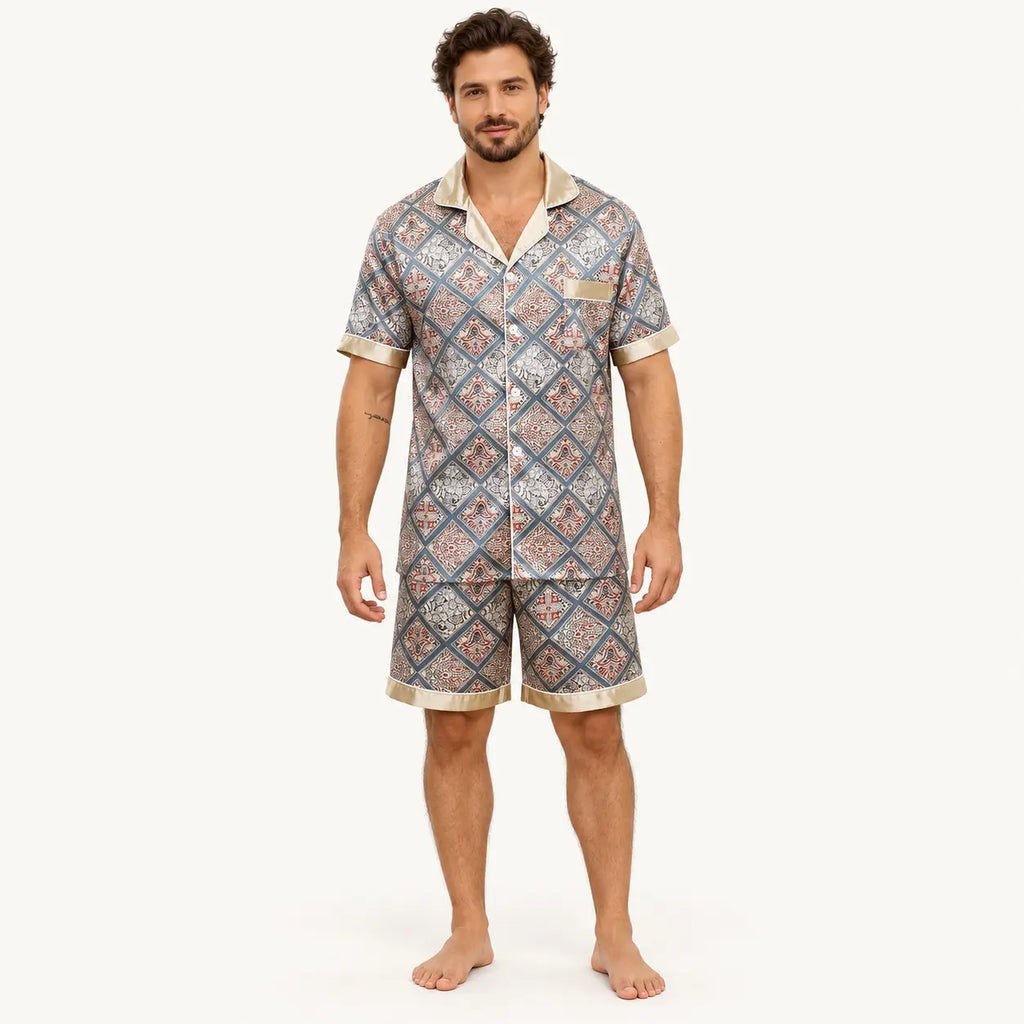 Ensemble Pyjama Homme Motif Géométrique Satiné Imprimé | le Juste Pyjama