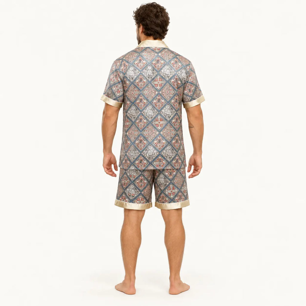 Ensemble Pyjama Homme Motif Géométrique Satiné Imprimé – vue 2 | le Juste Pyjama