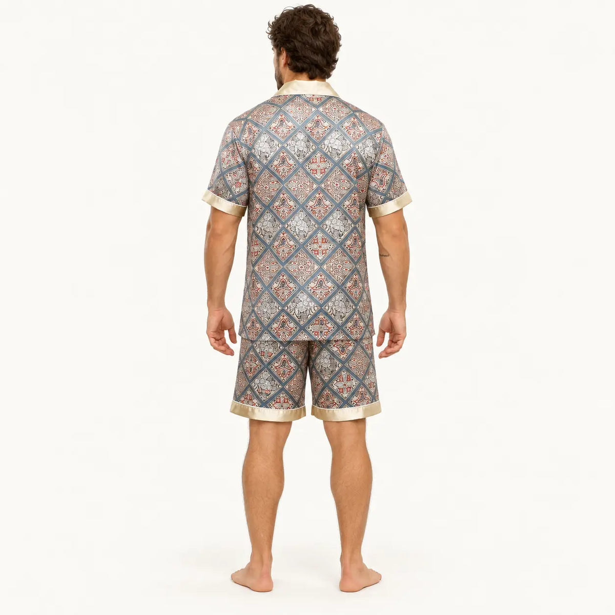 Ensemble Pyjama Homme Motif Géométrique Satiné Imprimé – vue 2 | le Juste Pyjama