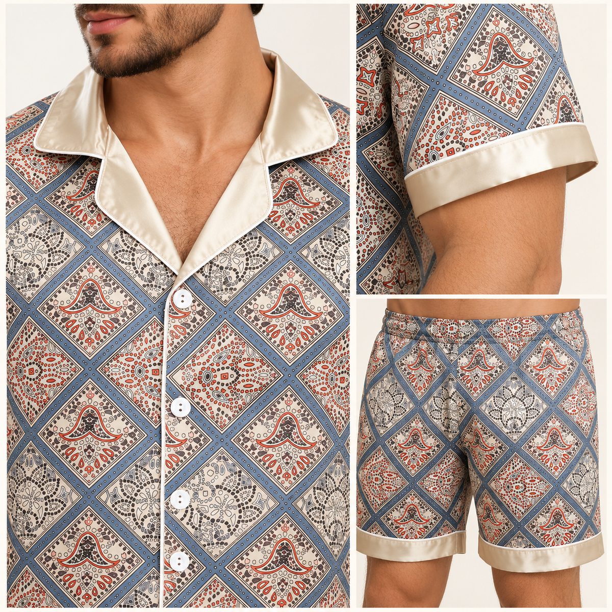 Ensemble Pyjama Homme Motif Géométrique Satiné Imprimé – vue 4 | le Juste Pyjama