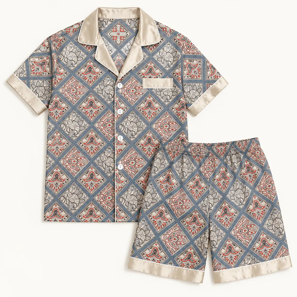 Ensemble Pyjama Homme Motif Géométrique Satiné Imprimé – vue 5 | le Juste Pyjama