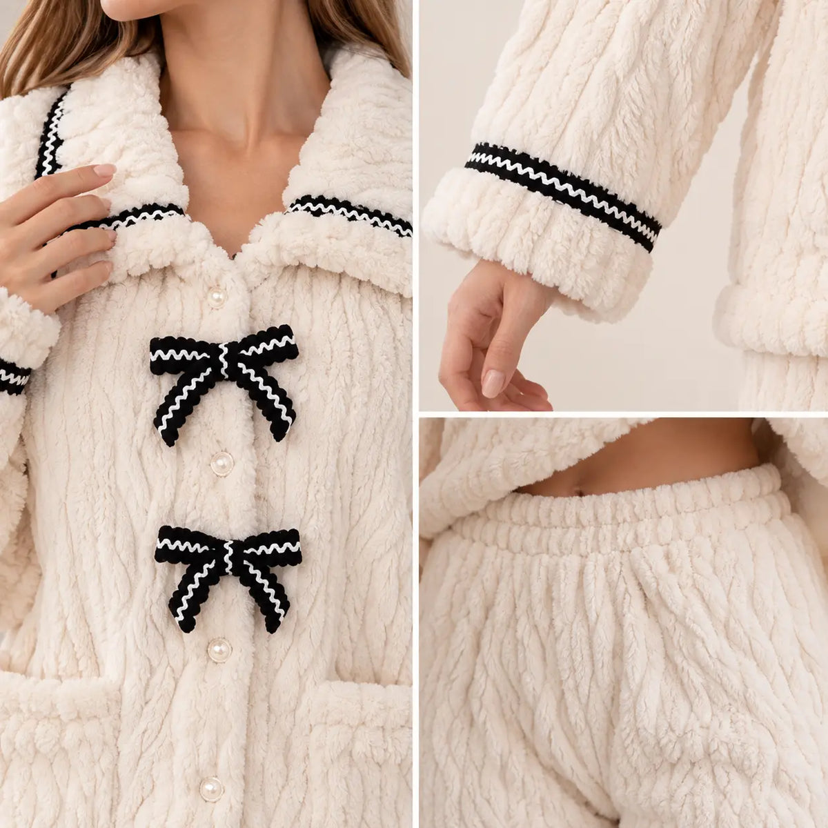 Ensemble Pyjama Polaire Écru Chaud – vue 4 | le Juste Pyjama