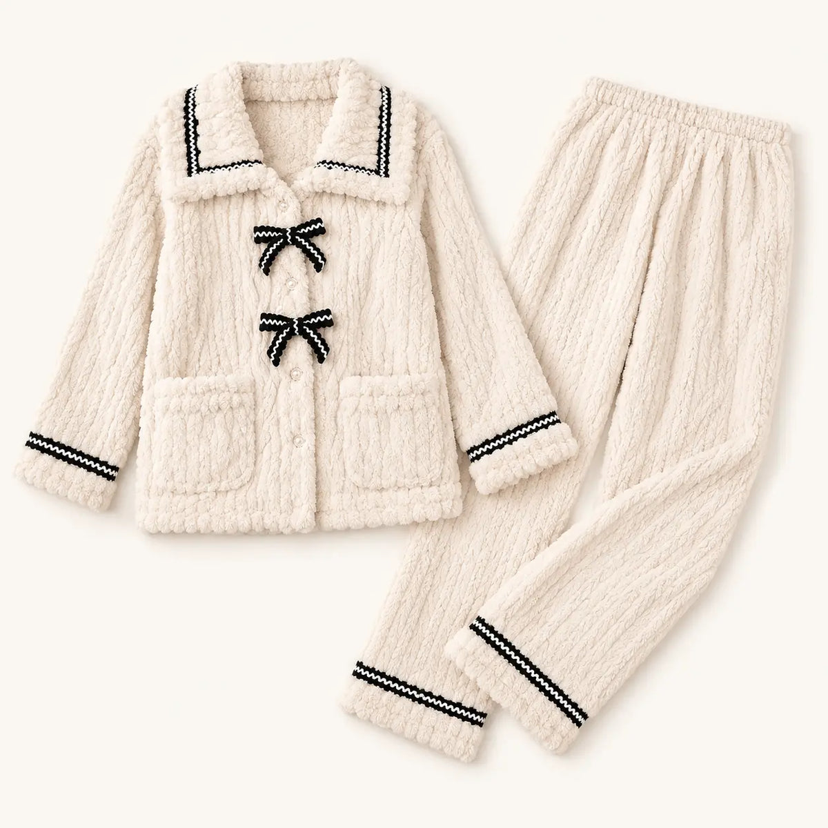 Ensemble Pyjama Polaire Écru Chaud – vue 5 | le Juste Pyjama