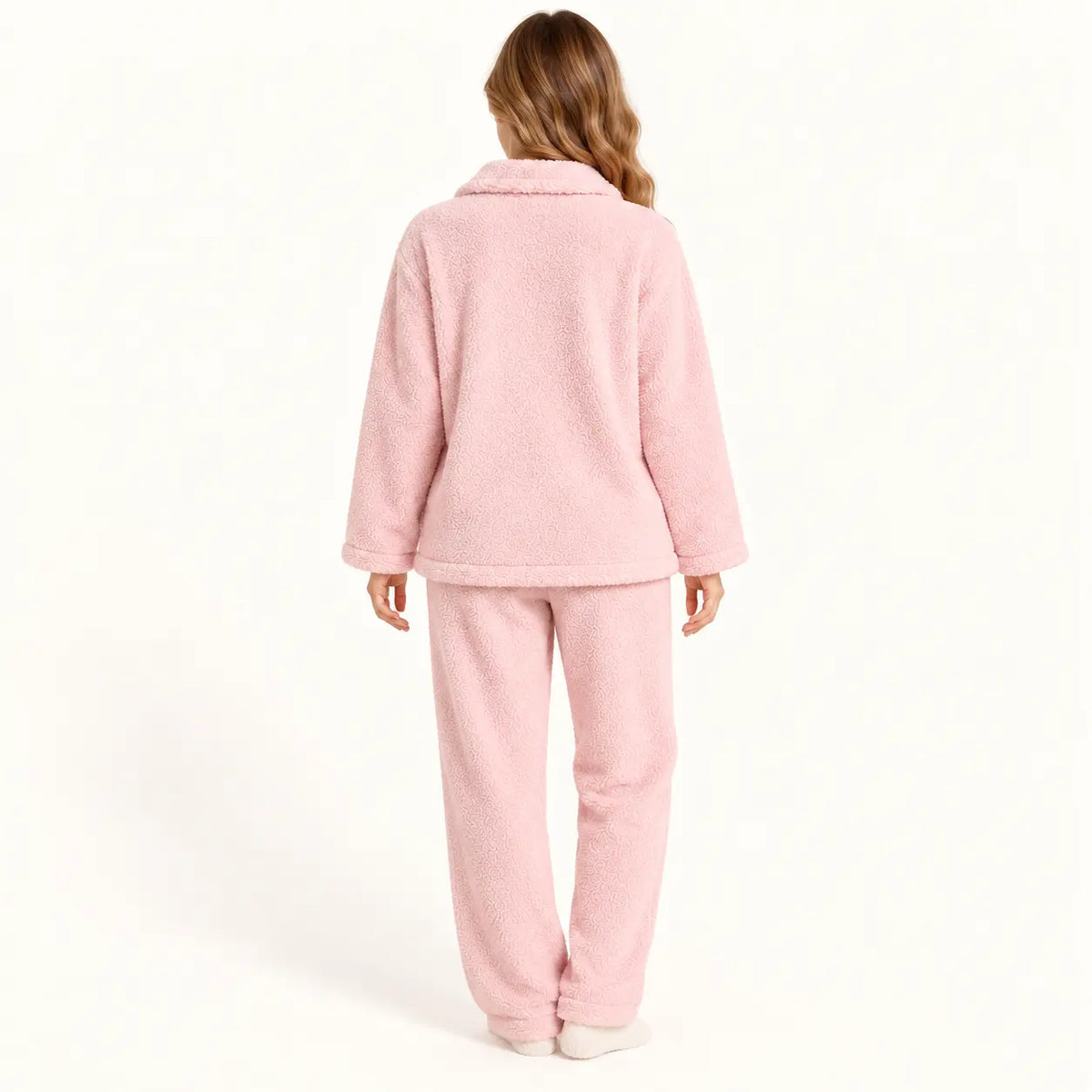 Ensemble Pyjama Polaire Rose Corail Pour Femme – vue 2 | le Juste Pyjama