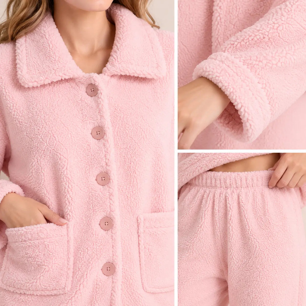 Ensemble Pyjama Polaire Rose Corail Pour Femme – vue 4 | le Juste Pyjama