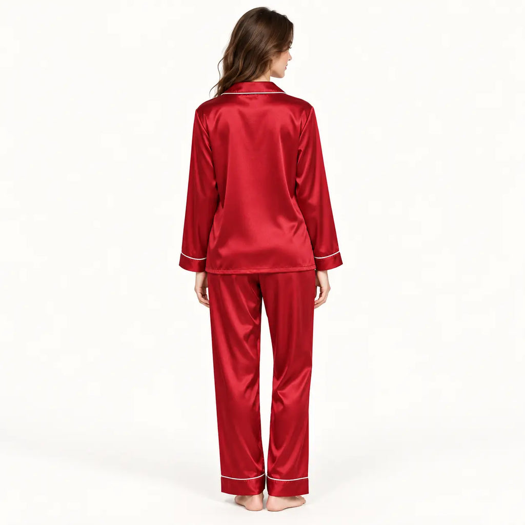 Ensemble Pyjama Satiné Rouge Boutonné À Manches Longues – vue 2 | le Juste Pyjama