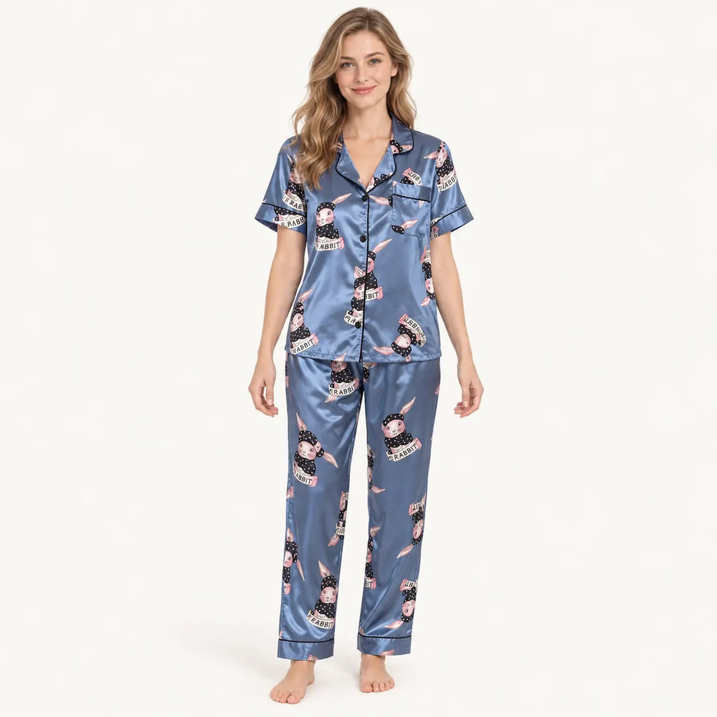 Ensemble De Pyjama En Satin Imprimé Lapin | le Juste Pyjama