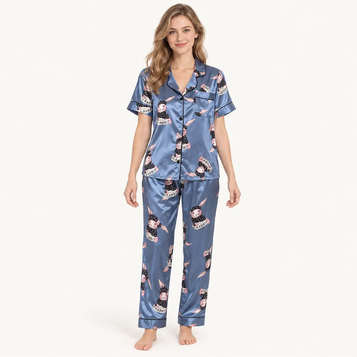 Ensemble De Pyjama En Satin Imprimé Lapin | le Juste Pyjama