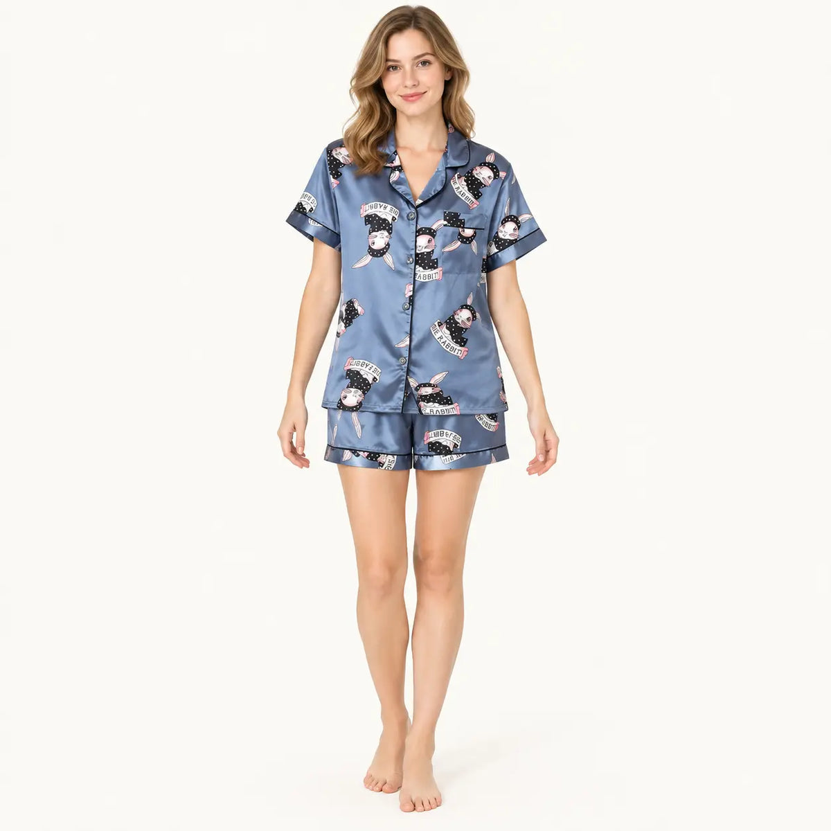 Ensemble De Pyjama En Satin Imprimé Lapin – vue 6 | le Juste Pyjama