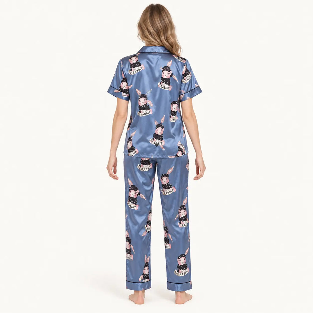 Ensemble De Pyjama En Satin Imprimé Lapin – vue 2 | le Juste Pyjama