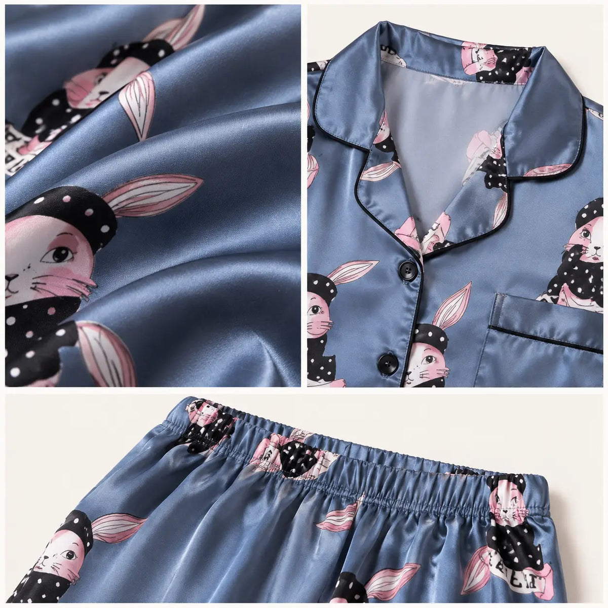 Ensemble De Pyjama En Satin Imprimé Lapin – vue 4 | le Juste Pyjama