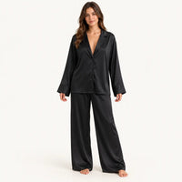 Ensemble De Pyjama Fluide Satiné En Satin Noir | le Juste Pyjama
