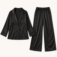 Ensemble De Pyjama Fluide Satiné En Satin Noir – vue 5 | le Juste Pyjama