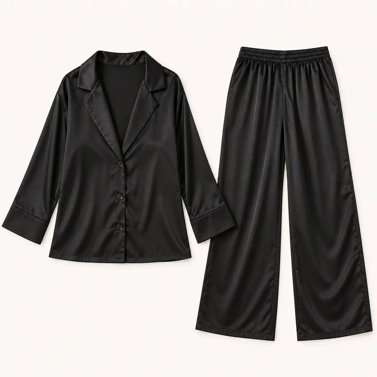 Ensemble De Pyjama Fluide Satiné En Satin Noir – vue 5 | le Juste Pyjama