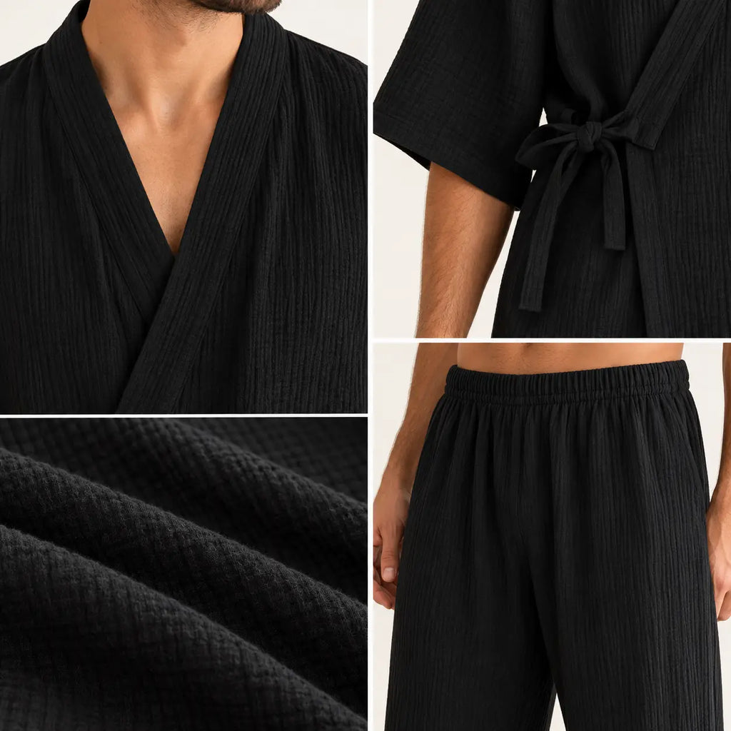 Ensemble De Pyjama Style Kimono En Coton – vue 4 | le Juste Pyjama