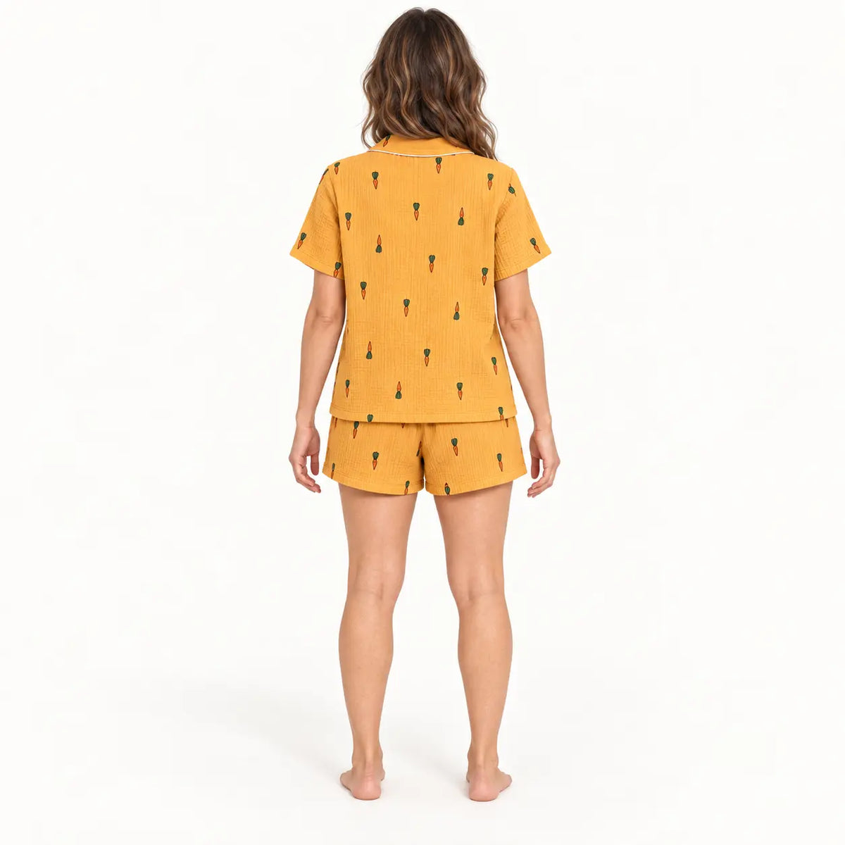 Ensemble Pyjama Femme En Gaze De Coton Imprimé Carotte – vue 2 | le Juste Pyjama