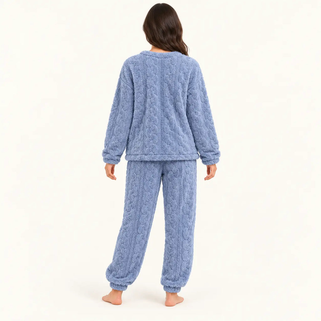 Ensemble Pyjama Femme En Velours De Corail Jacquard – vue 2 | le Juste Pyjama