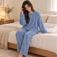Ensemble Pyjama Femme En Velours De Corail Jacquard – vue 3 | le Juste Pyjama