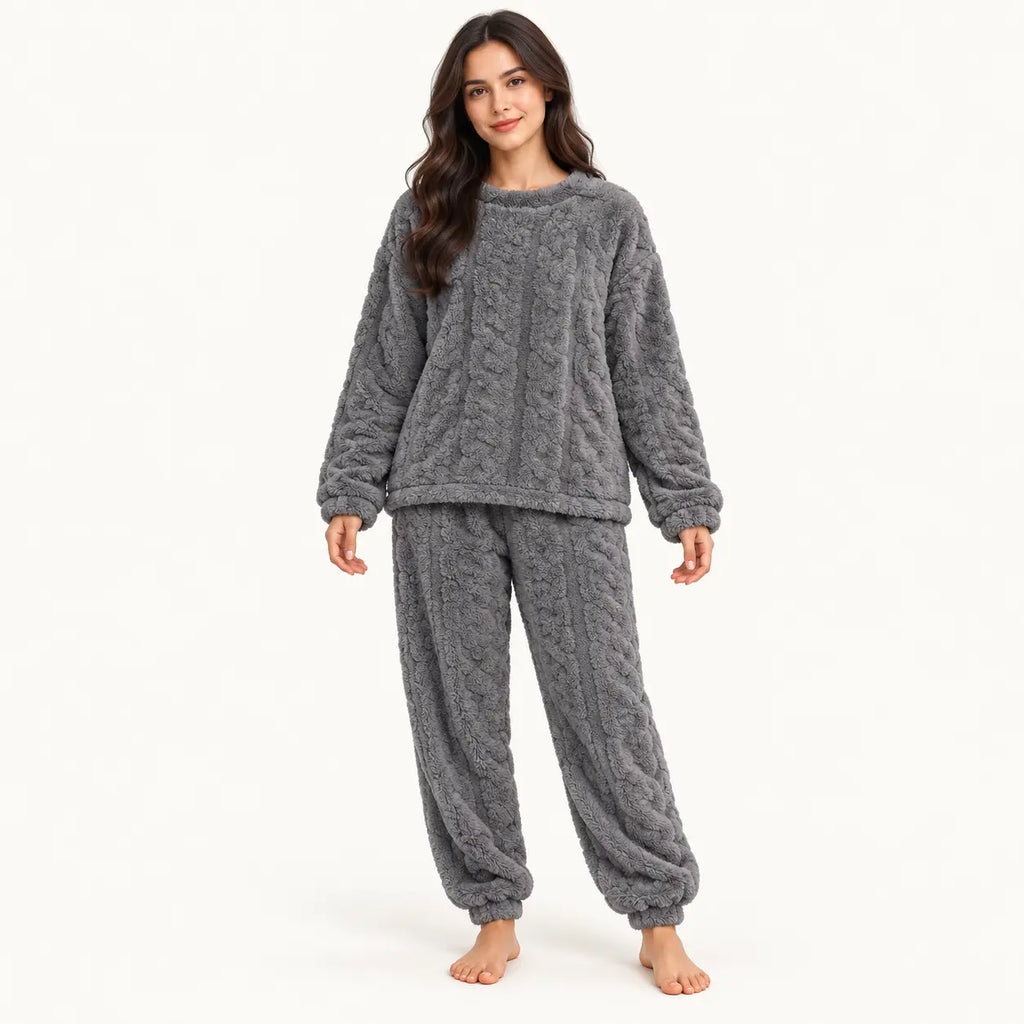 Ensemble Pyjama Femme En Velours De Corail Jacquard – vue 7 | le Juste Pyjama