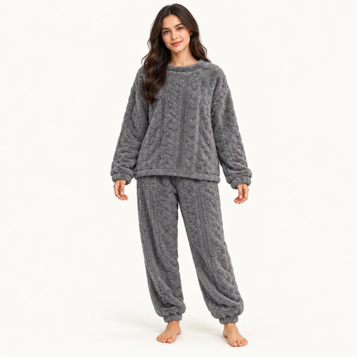 Ensemble Pyjama Femme En Velours De Corail Jacquard – vue 7 | le Juste Pyjama