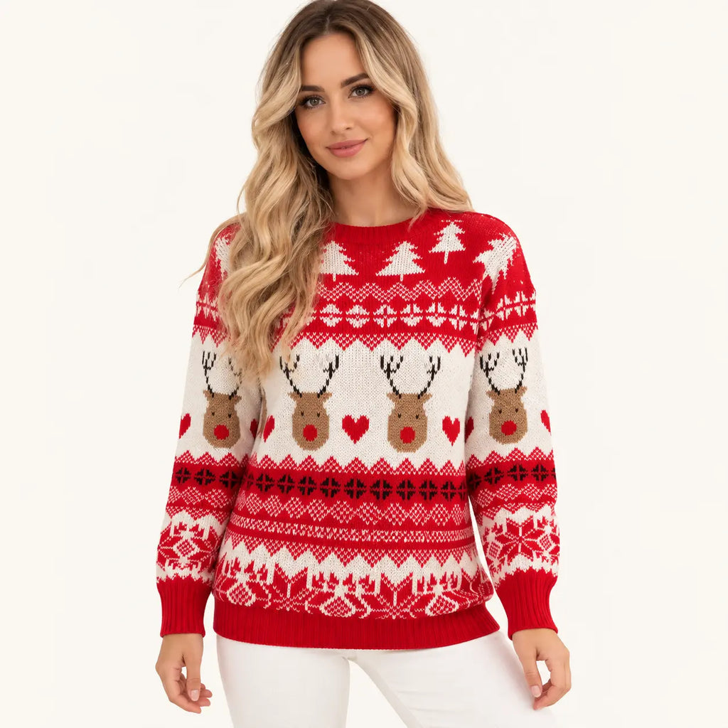 Pull de Noël Femme en Maille Jacquard Motif Renne | le Juste Pyjama