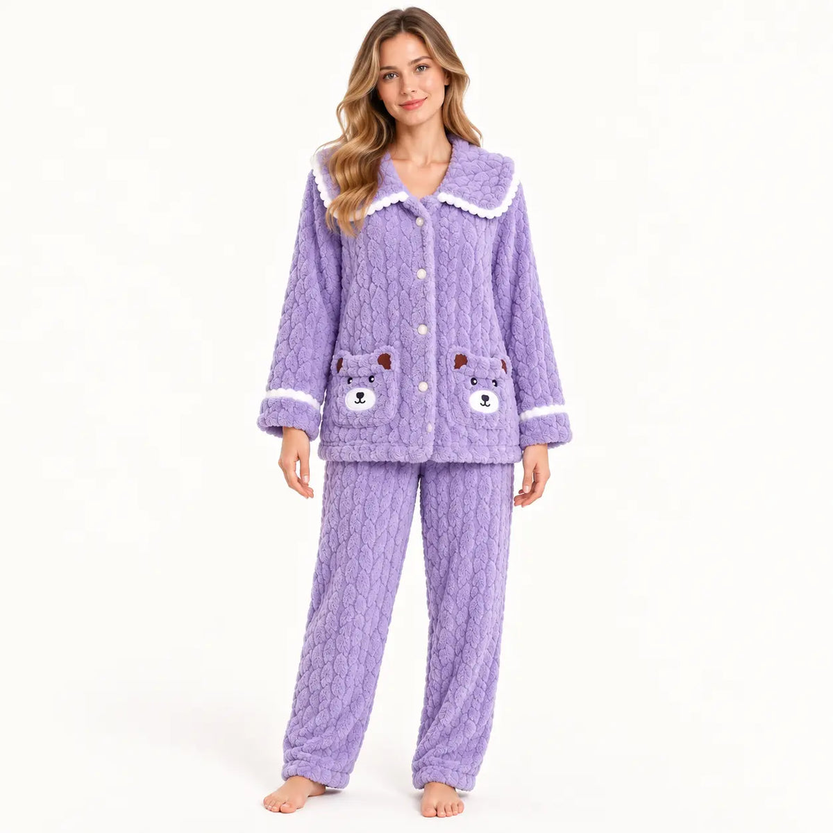 Pyjama Boutonné Flanelle Épais En Polaire De Corail Chaud | le Juste Pyjama