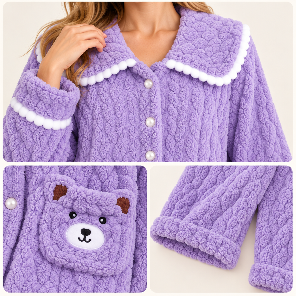 Pyjama Boutonné Flanelle Épais En Polaire De Corail Chaud – vue 5 | le Juste Pyjama