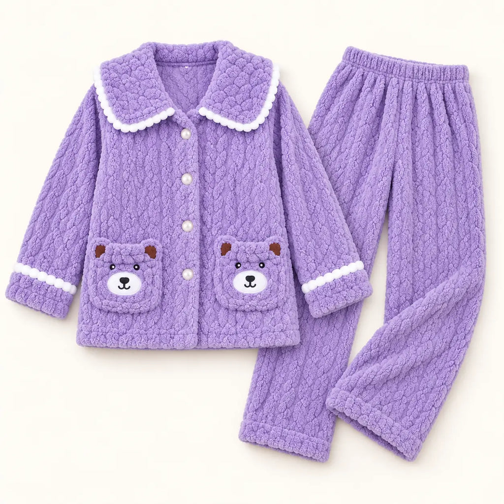Pyjama Boutonné Flanelle Épais En Polaire De Corail Chaud – vue 3 | le Juste Pyjama