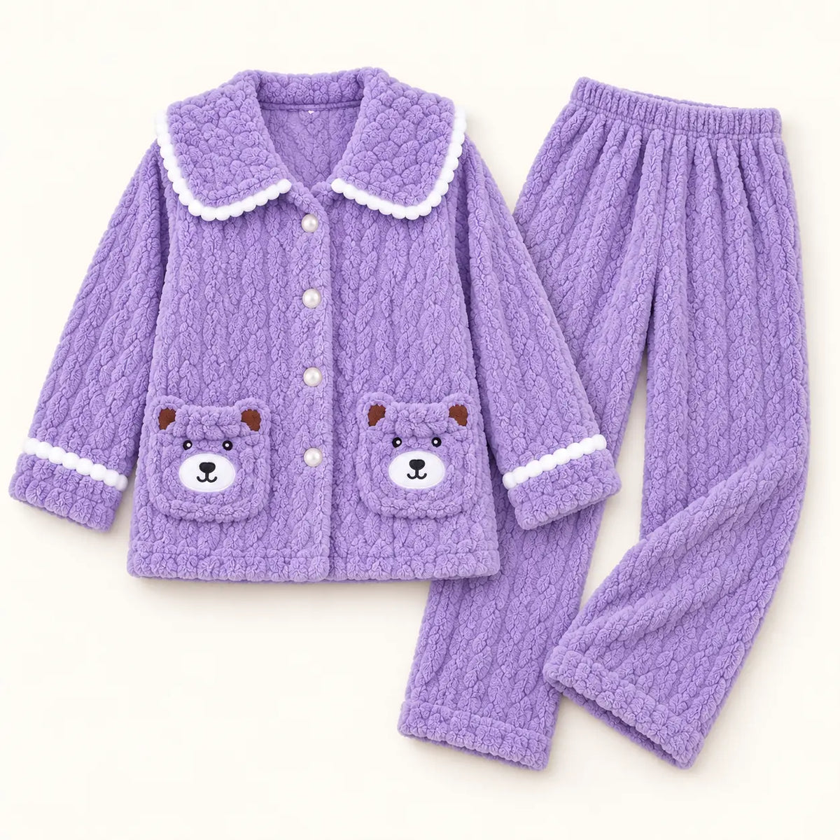 Pyjama Boutonné Flanelle Épais En Polaire De Corail Chaud – vue 3 | le Juste Pyjama