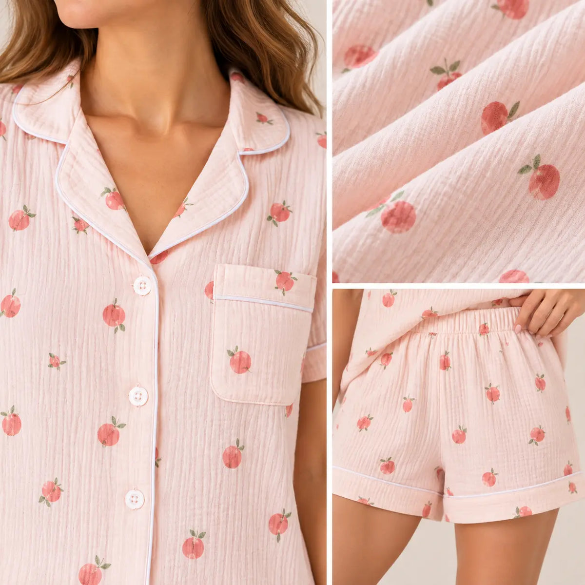 Pyjama Crêpe De Coton Manches Courtes Et Short Ensemble – vue 4 | le Juste Pyjama