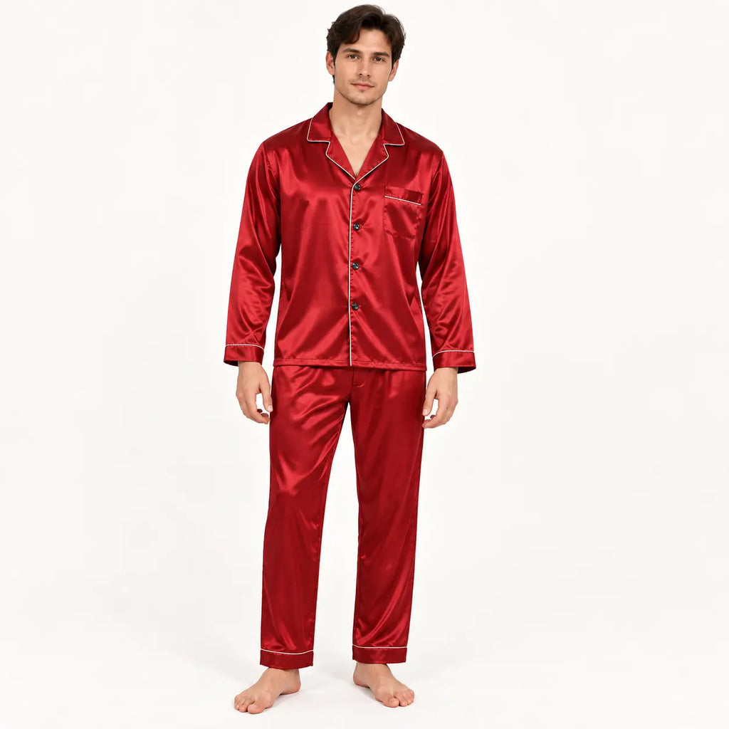 Pyjama Deux Pièces Boutonné En Satin Rouge – vue 4 | le Juste Pyjama