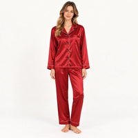 Pyjama Deux Pièces Boutonné En Satin Rouge – vue 2 | le Juste Pyjama