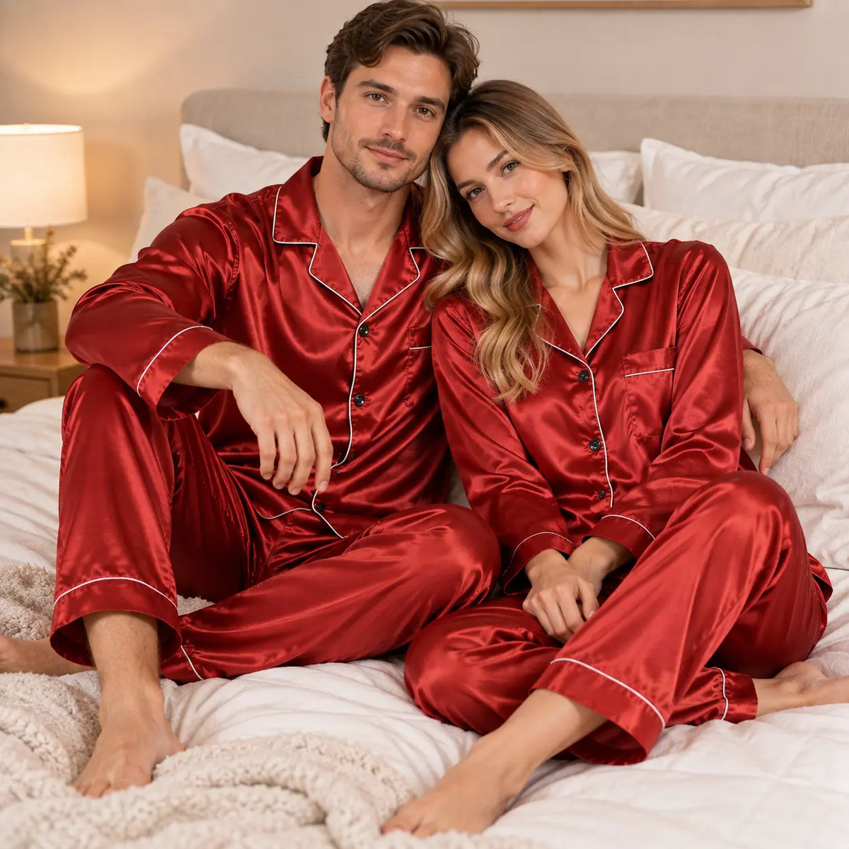 Pyjama Deux Pièces Boutonné En Satin Rouge – vue 5 | le Juste Pyjama