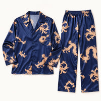 Pyjama En Satin Bleu Marine Imprimé Dragon Pour Couple – vue 7 | le Juste Pyjama
